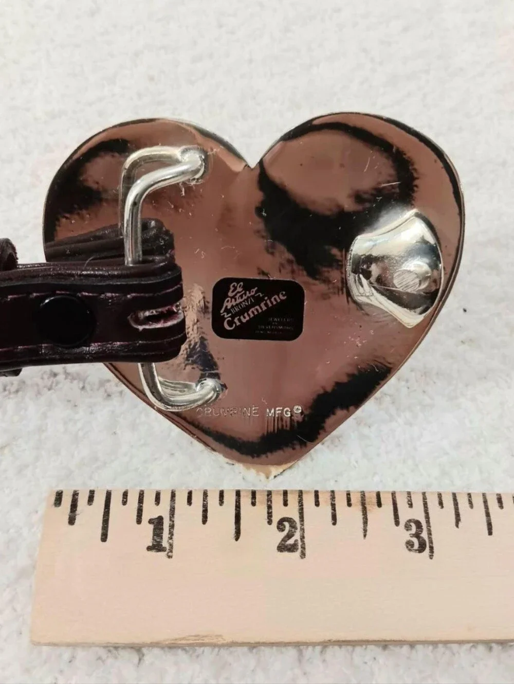 VTG Justin Leather Belt Crumrine El Arturo Heart Buckle Size 28